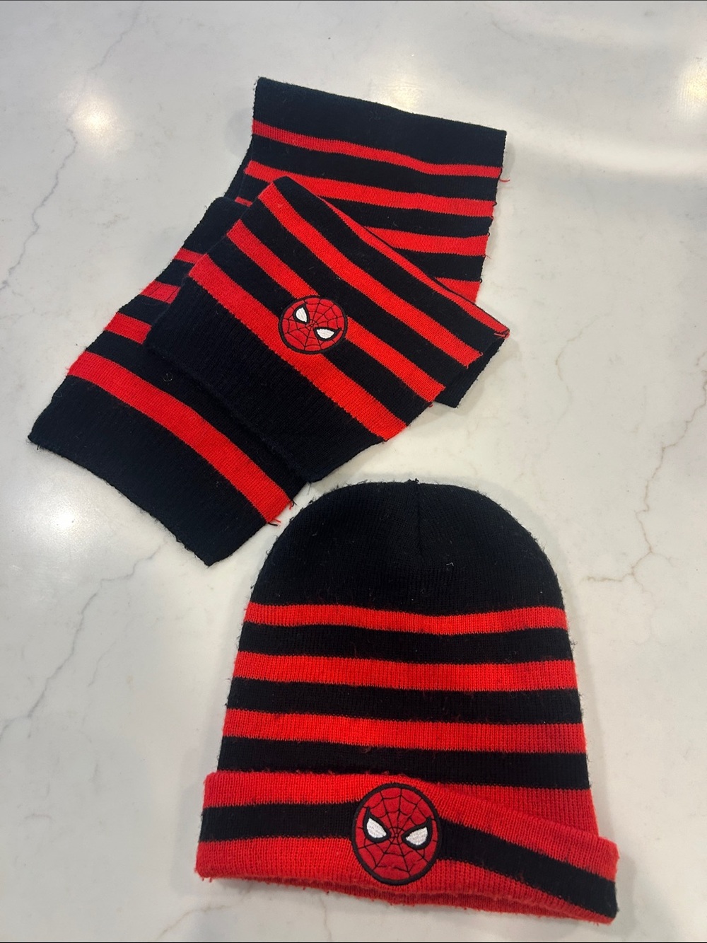Spiderman Black & Red Striped Beanie and Neck Warmer Set